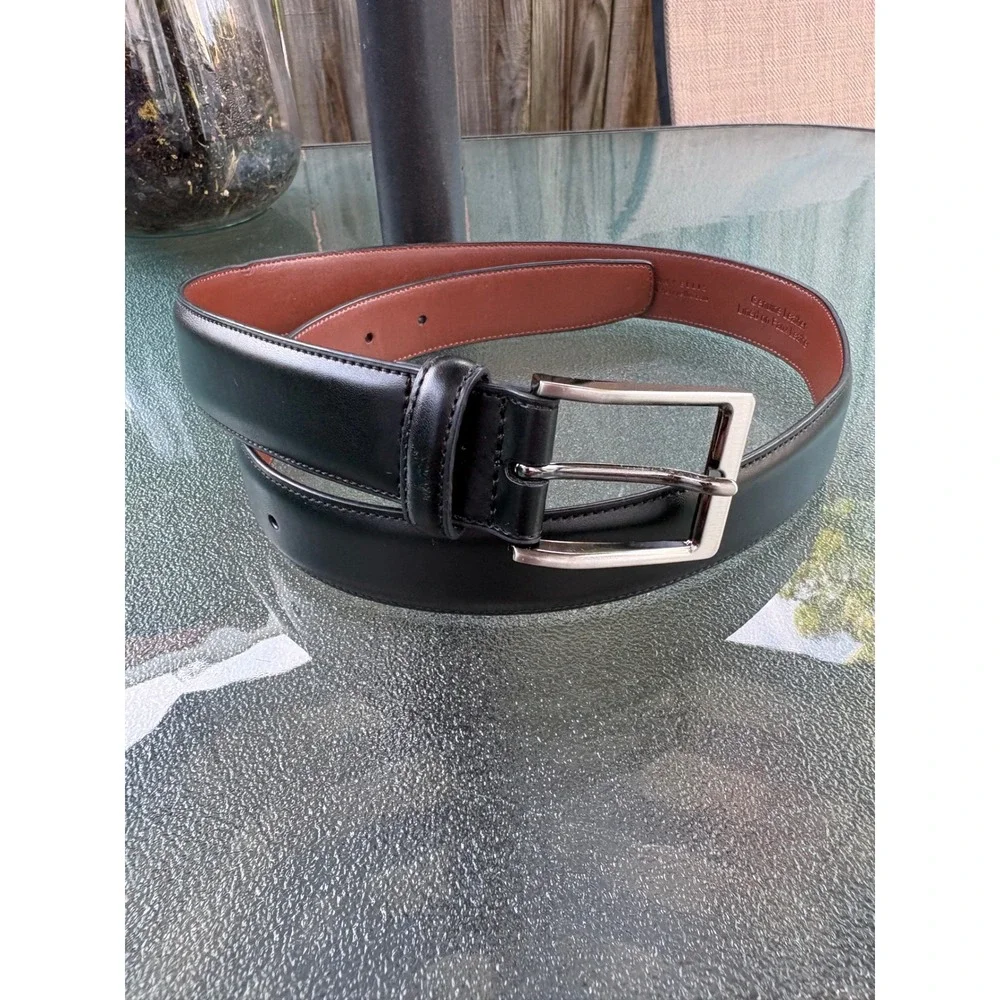 Perry Ellis Portfolio Mens Black Leather Dress Belt Silver Buckle 30 1P32051